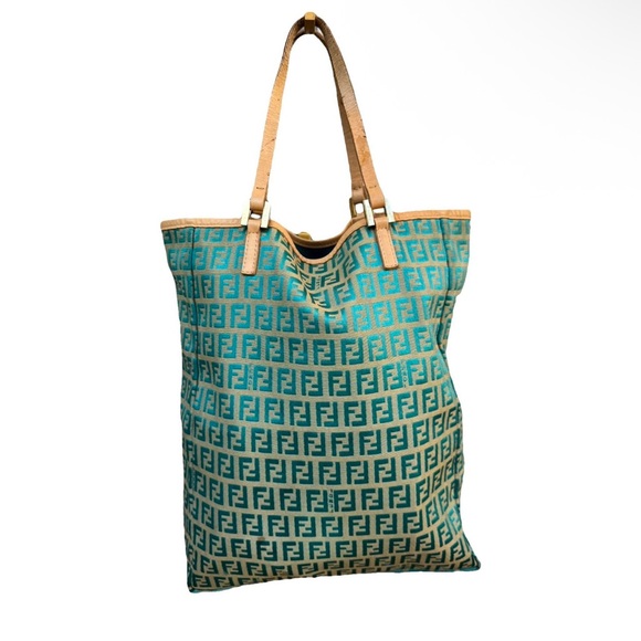 Fendi Handbags - Fendi Zucchino Tote w/ Pouch – Rare Turquoise Monogram w/ COA
